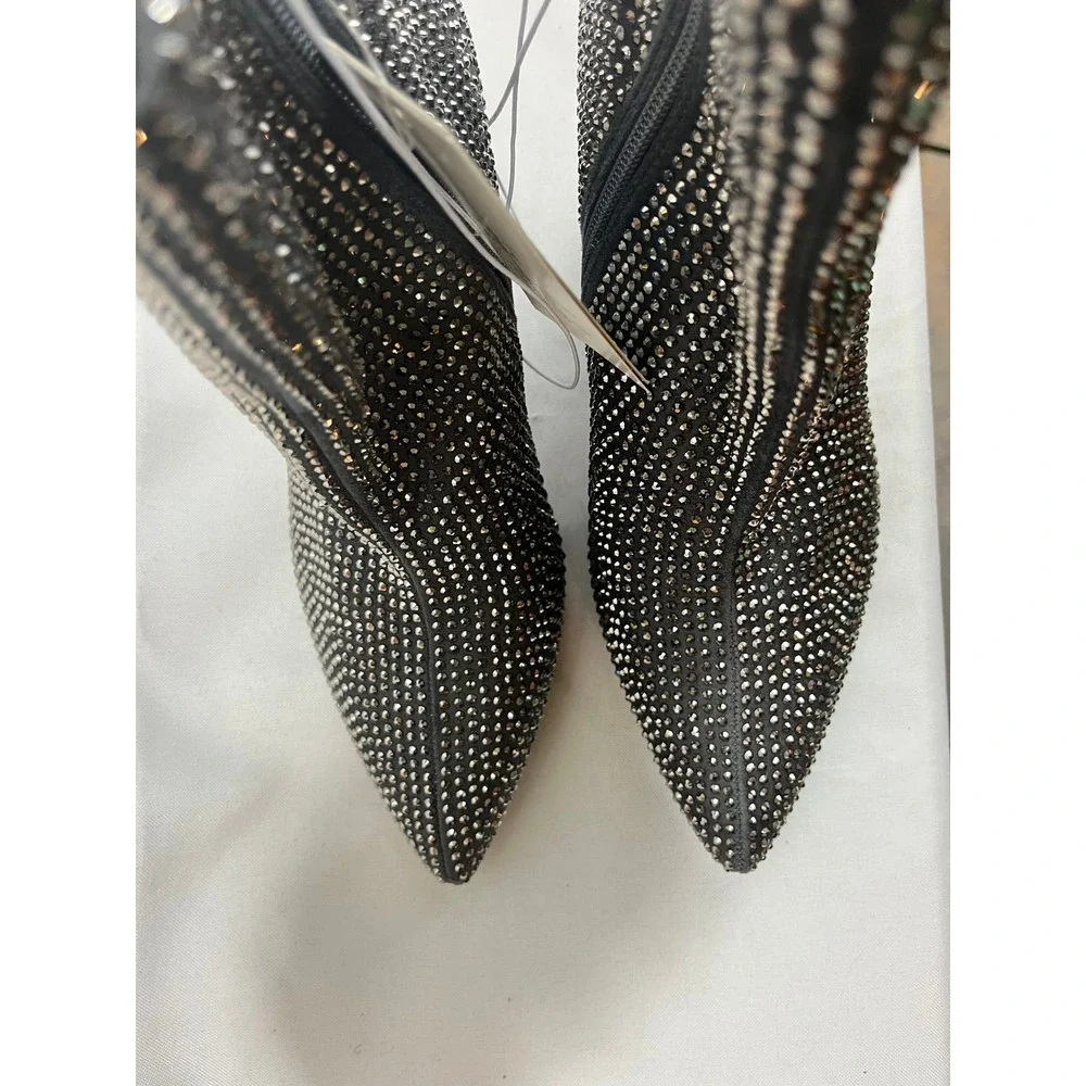 A New Day Women Black Rhinestone Pointed Toe Block Heel Ankle Boots‎ Size 7 NWT